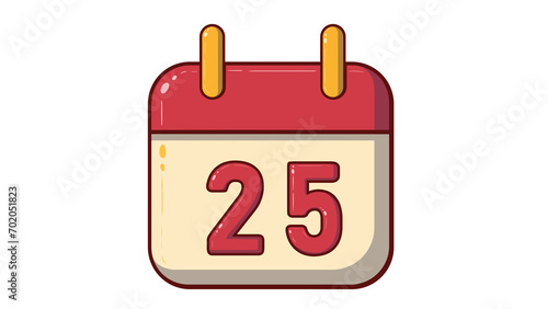 Christmas calendar, December 25, Cartoon illustration isolated on white, happy Christmas