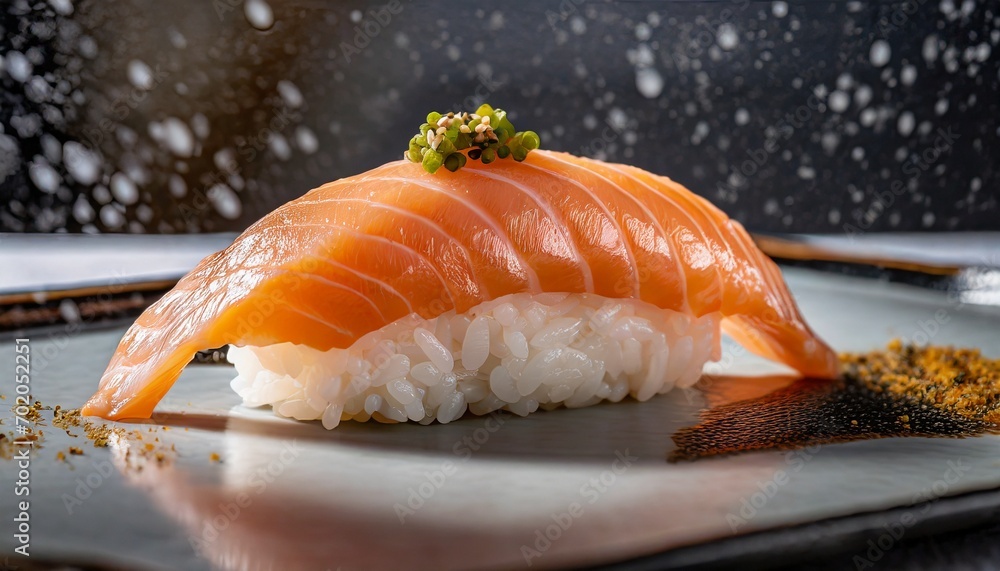 A Drop of Salmon Perfection on Nigiri A Drop of Salmon Perfection on Nigiri