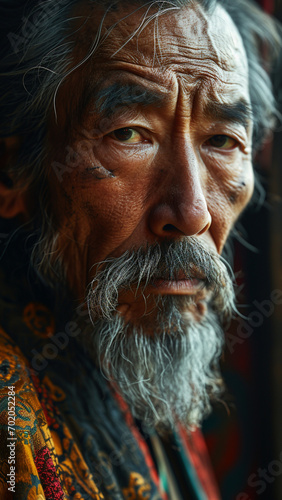 Portrait of an old man in the village of Chiang Mai, Thailand,Generative AI