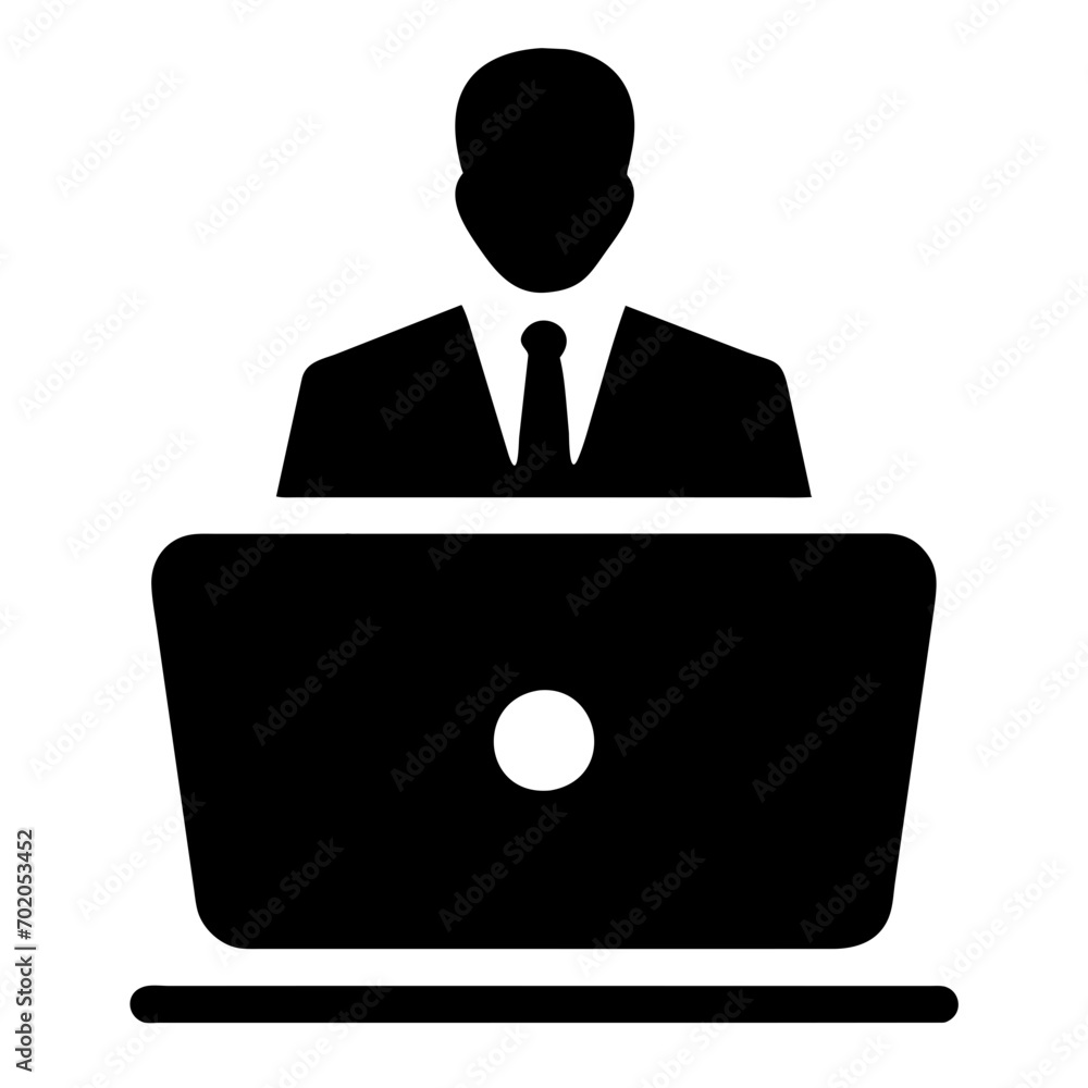 Businessman working with a laptop icon