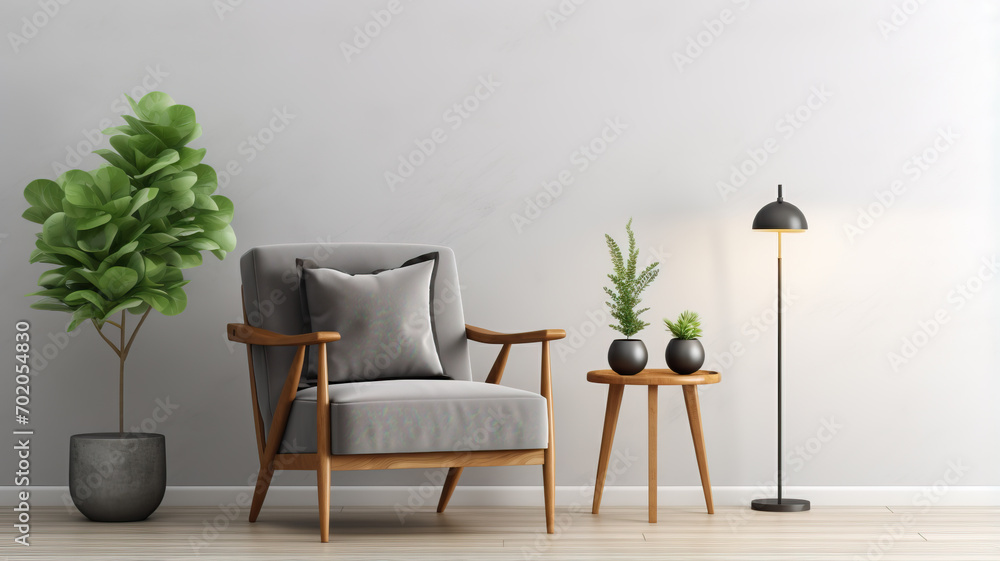 Living room interior with comfortable furniture, coffee tables and floor lamp. Empty wall mock up Living room interior with comfortable furniture, coffee tables and floor lamp. Empty wall mock up