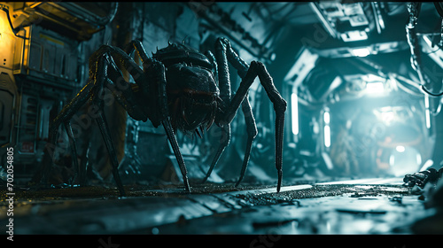 Futuristic aliens or monsters with tentacles. Scene of science fiction space invaders galaxy monsters, extraterrestrial species. Sci-fi galactic life concept.