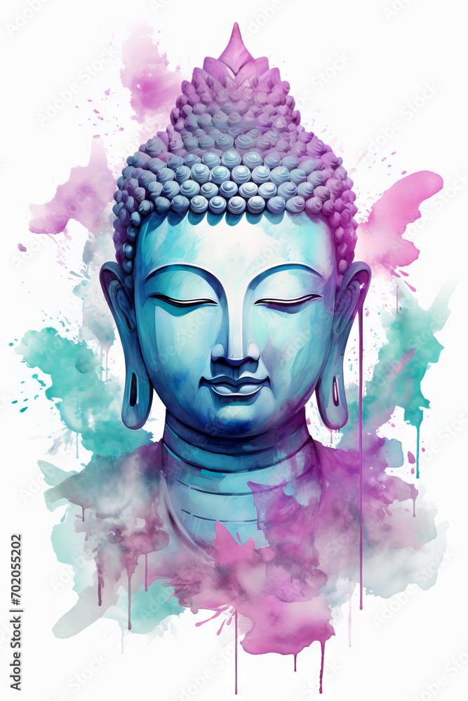 Buddha Watercolor Painting in Purple Turquoise Style  - Printable Wall Art - Wallpaper - Home Decor