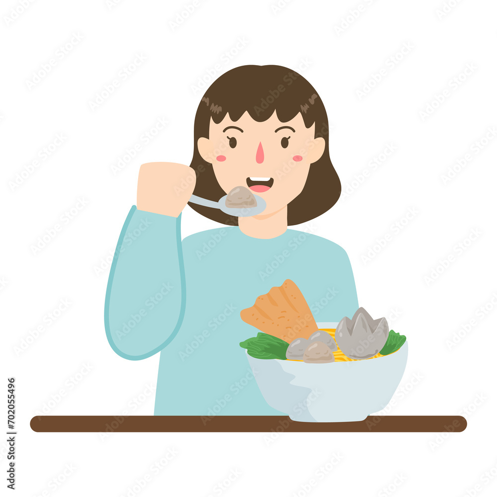 people eating bakso soup concept illustration