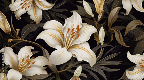 vintage luxury seamless floral background with golden lily
