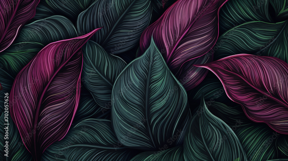 dark background with luxury gold seamless floral background with calathea leaves