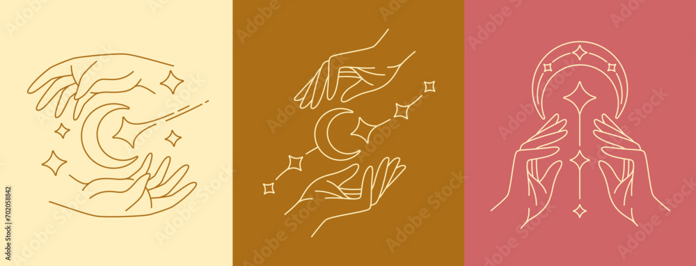hand and moon line art design collection hand and moon line art design collection