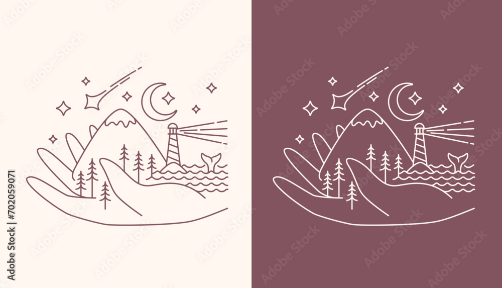 Obraz premium line art. hand and mountain views design