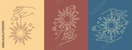 hand and sun line art design collection