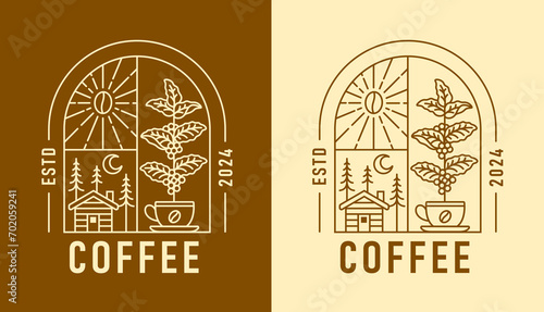 line art natural coffee in the shape of window design
