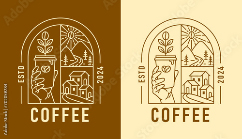 line art natural coffee in the shape of window design