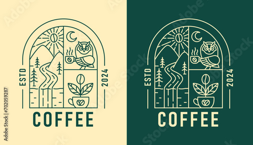 line art natural coffee in the shape of window design