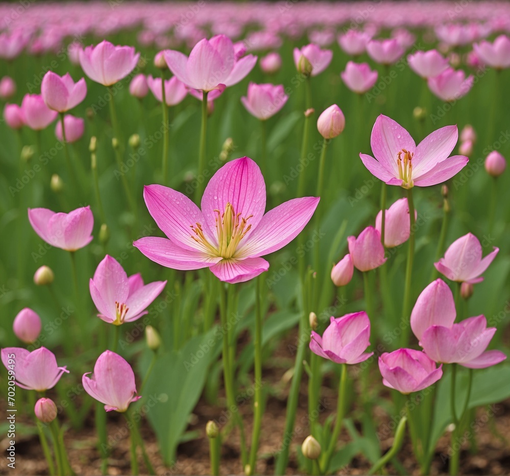 Pink tulip flowers blooming in the garden, nature background.