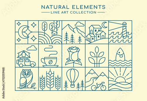 line art of natural elements collection