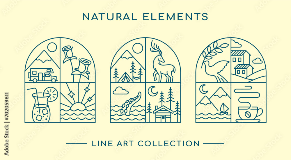 natural elements line art design collection