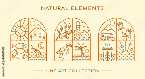 natural elements line art design collection