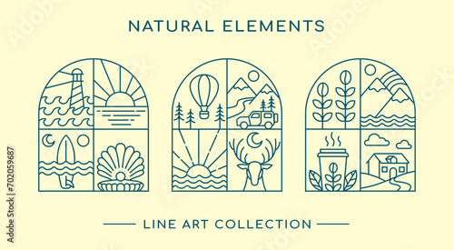 natural elements line art design collection