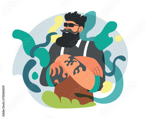Hipster man with tattoos, self expression vector