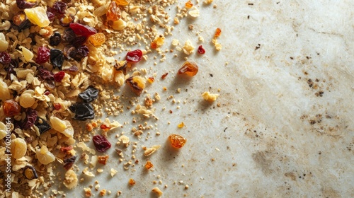 Assorted dried fruits scattered on a natural textured background, perfect for healthy snacking.