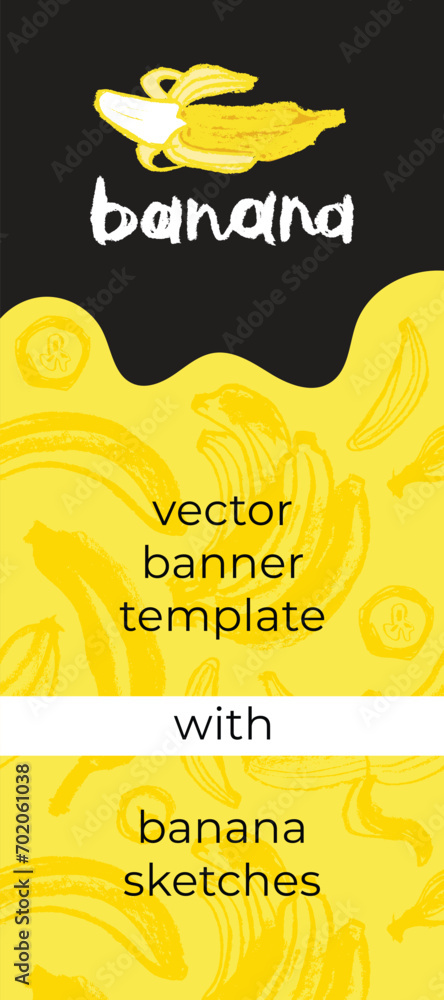 Vector bananas banner template with sketch bananas seamless pattern ...