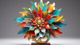 A brilliantly crafted flower-shaped award trophy, its vivid colors and intricate details representing dedication and excellence, displayed prominently against a background of clean white.