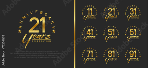 set of anniversary logo gold color number and golden text on black background for celebration