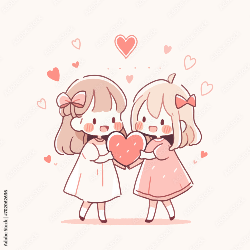 Romantic couple in love. Vector illustration of a girls in love. Romantic couple in love. Vector illustration of a girls in love.