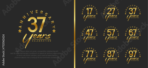set of anniversary logo gold color number and golden text on black background for celebration photo