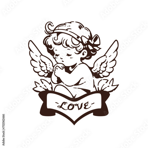 Cartoon Cupid with bow and arrow. Vector illustration of a cupid.