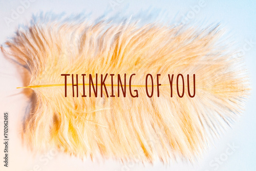 Thinking of you-card. Peach-colored ostrich feather.