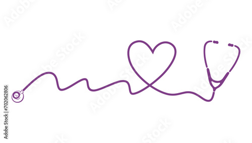 stethoscope silhouette Heart shaped stethoscope line frame Isolated on  background.