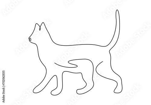 Continuous one line drawing of cute cat pet. Isolated on white background vector illustration. Pro vector.