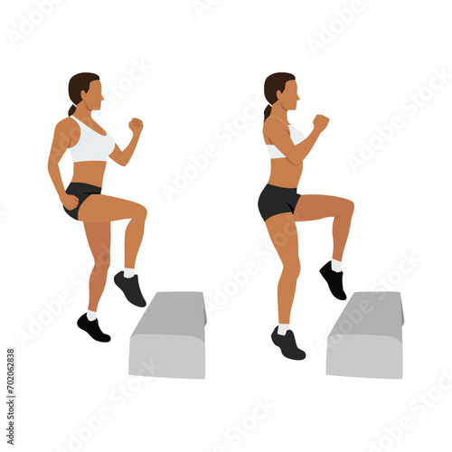 Woman doing toe tap exercise. Flat vector illustration isolated on white background