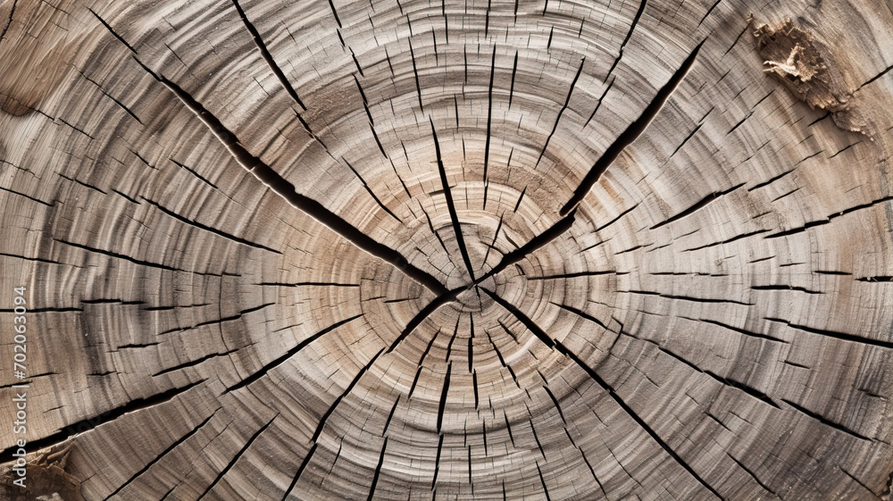 Fototapeta premium Old weathered cracked tree trunk cross section wood background texture