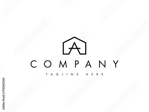 minimal letter A house real estate line logo design