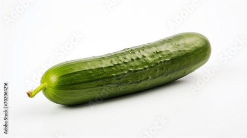 A fresh and vibrant cucumber isolated against a white background, capturing the crispness and green allure of this popular vegetable.