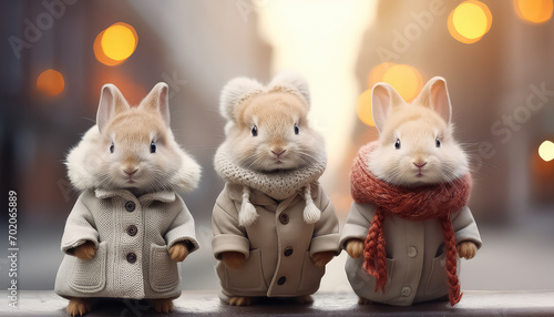 Three in a winter jacket outdoors, easter concept