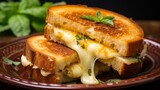 A mouthwatering Grilled Cheese Sandwich, its cheese filling peeking out from between the layers of perfectly grilled bread. The sandwich offers a delightful harmony of textures and flavors.