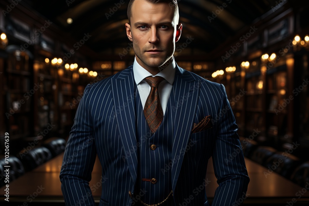 Photo Realistic of a High-Powered Manager in a Finely Tailored Pinstripe Suit, Generative AI Photo Realistic of a High-Powered Manager in a Finely Tailored Pinstripe Suit, Generative AI