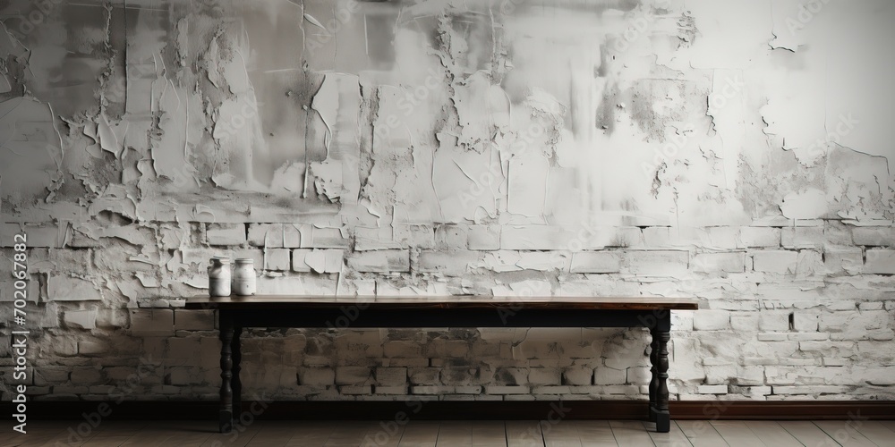 Panoramic background of wide old white brick wall texture. Home or ...
