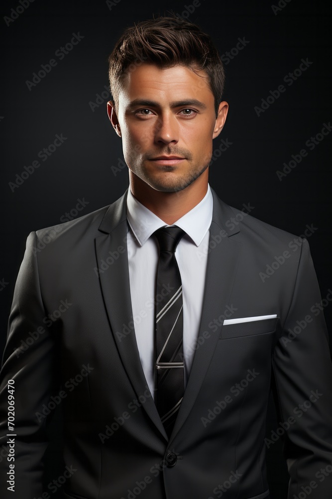 Photo Realistic of a Finance Professional in a Sophisticated Gray Suit, Generative AI Photo Realistic of a Finance Professional in a Sophisticated Gray Suit, Generative AI