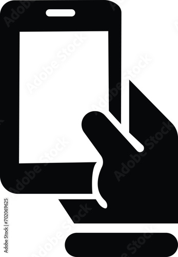 smartphone in hand silhouette vector icon, smartphone mockup with frameless white screen. Mockup phone for visual UI, app demonstration. Detailed Mockup Smartphone, isolated on transparent background,