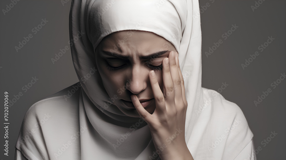 Muslim Lady with sinus problems or toothache, Furrowed brow Muslim Lady with sinus problems or toothache, Furrowed brow