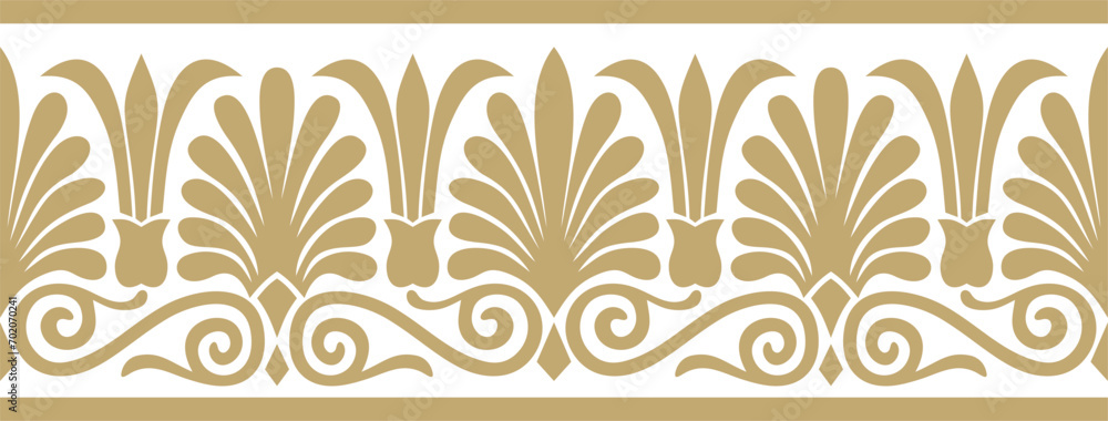 Vector golden seamless classic greek ornament. Endless European pattern. Border, frame Ancient Greece, Roman Empire.. - obrazy, fototapety, plakaty 