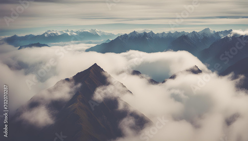 Top view of clouds over mountains