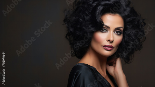 Black widow, evil sorceress. Fashion Woman Profile Portrait. Vogue Style Model. Stylish Makeup and Manicure. Beauty Girl with Black Hair