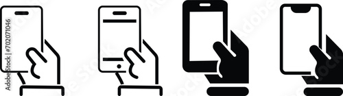 set, of, smartphone, in, hand, silhouette, vector, icon, mock, up, with, frameless, white, screen, mockup, phone, for, visual, ui, app, demonstration, detailed, isolated, on, transparent, background,  photo