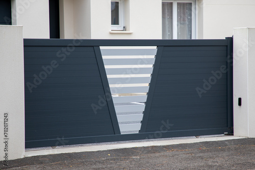 portal grey dark white modern home steel slide door gray entrance aluminum gate slats