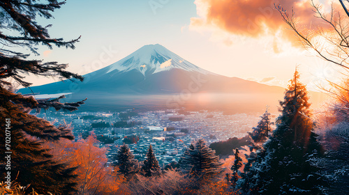 Beautiful Mount Fuji scenery, Japan travel concept in autumn