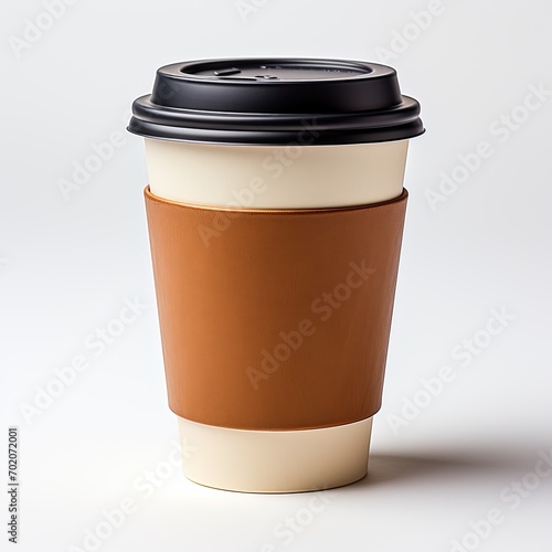 Mockup of coffee packaging templates in medium sized take away craft cups isolated on a white background with clipping path Copy space image Place for adding text or design 